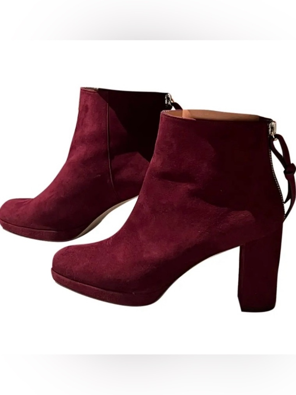 Stuart Weitzman Burgundy Suede Block Heel Ankle Booties